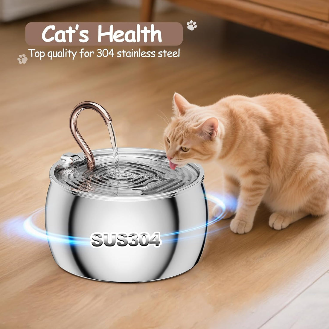 Cat Water Fountain Stainless Steel -2.5L/84oz Gooseneck Kitty Cat
