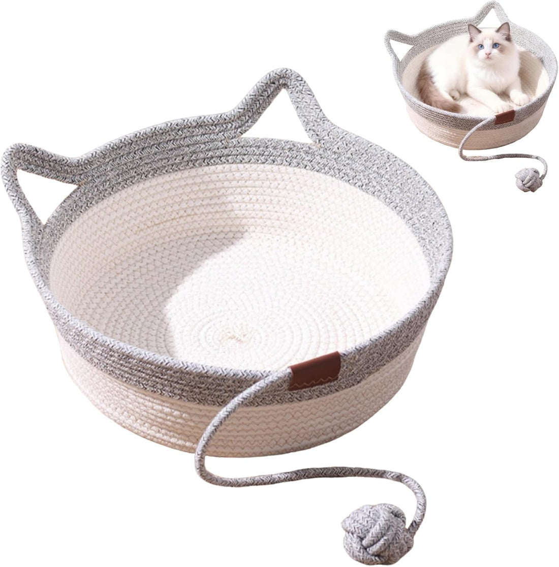 Instinct Basket, Stimuli Handwoven Cat Basket Rope Cotton Bed, Large