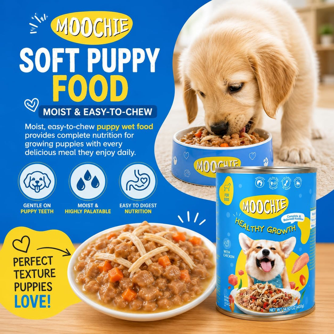 MOOCHIE Digestive Care Wet Dog Food for Small Breeds, Chicken & Beef
