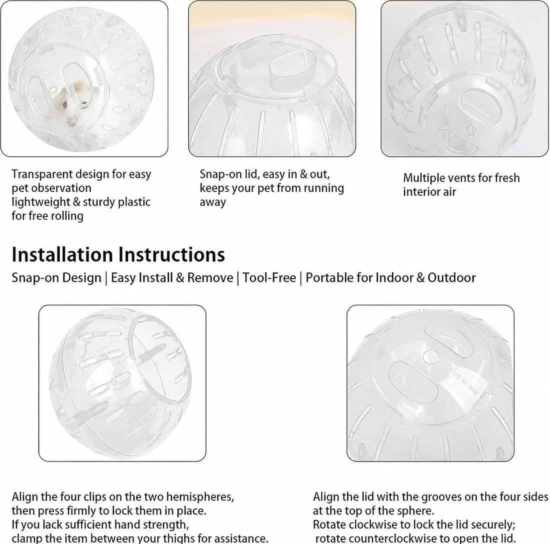 White-Transparent Plastic Silent Dwarf Hamster Ball, 1Pc
