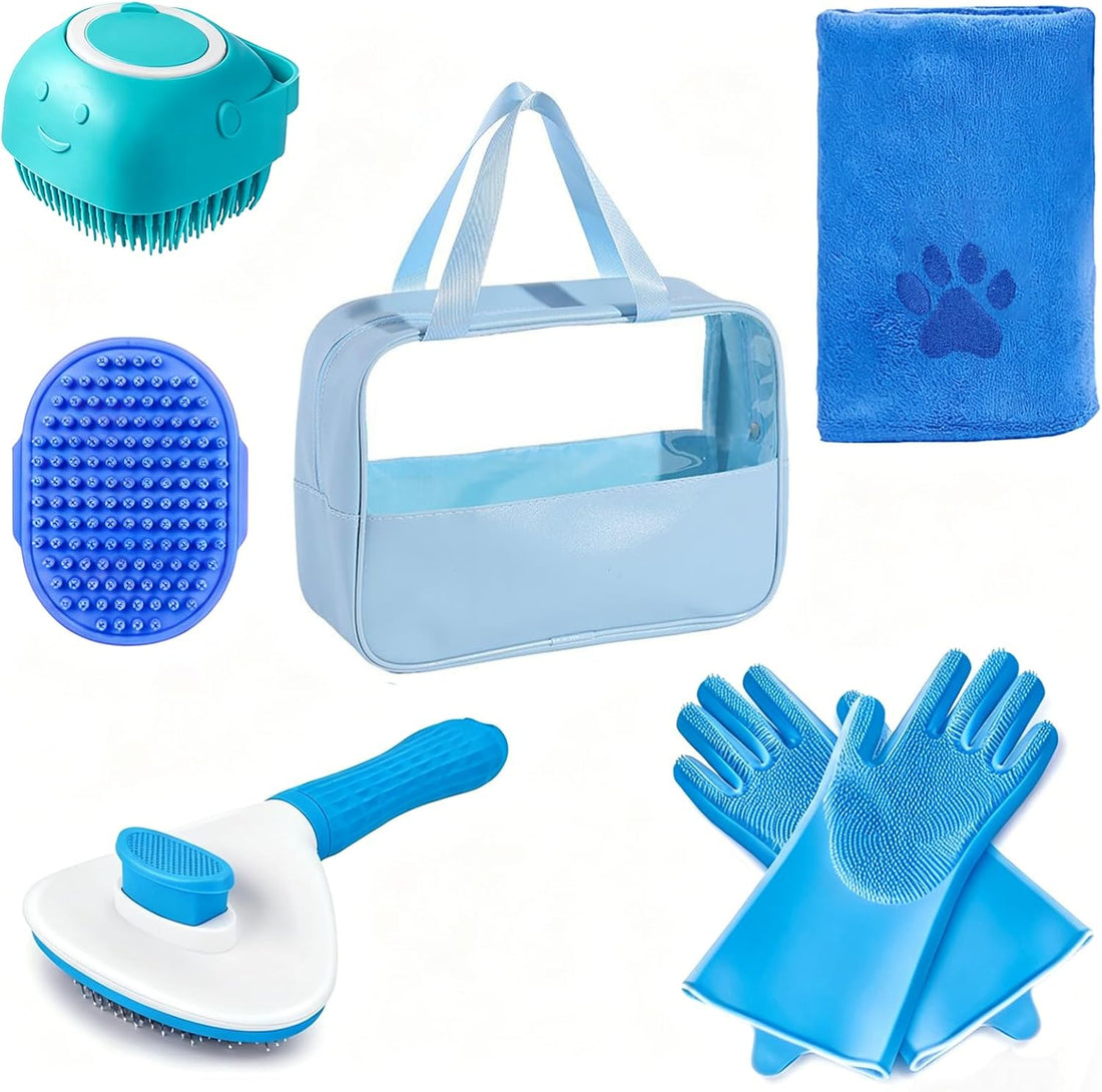 3PCS Pink Dog Bath Kit with Bath Gloves, Shoe Covers, Scrubber