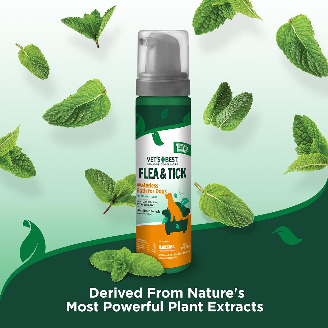 Vet's Best Waterless Flea & Tick Bath for Dogs, Plant-Based, 8 oz