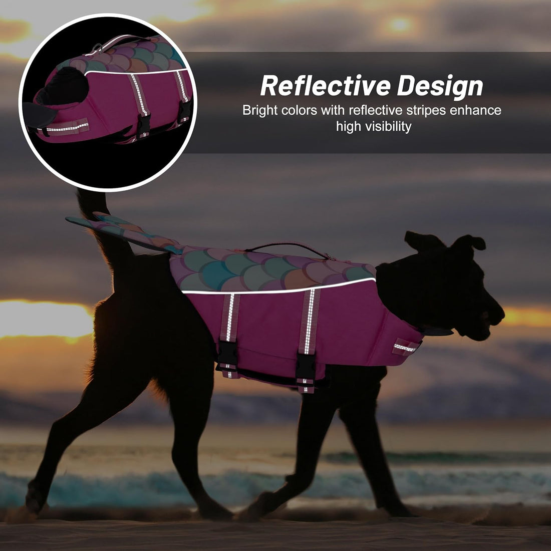 cyeollo Dog Life Jacket Reflective Mermaid Dog Life Vest for Swimming