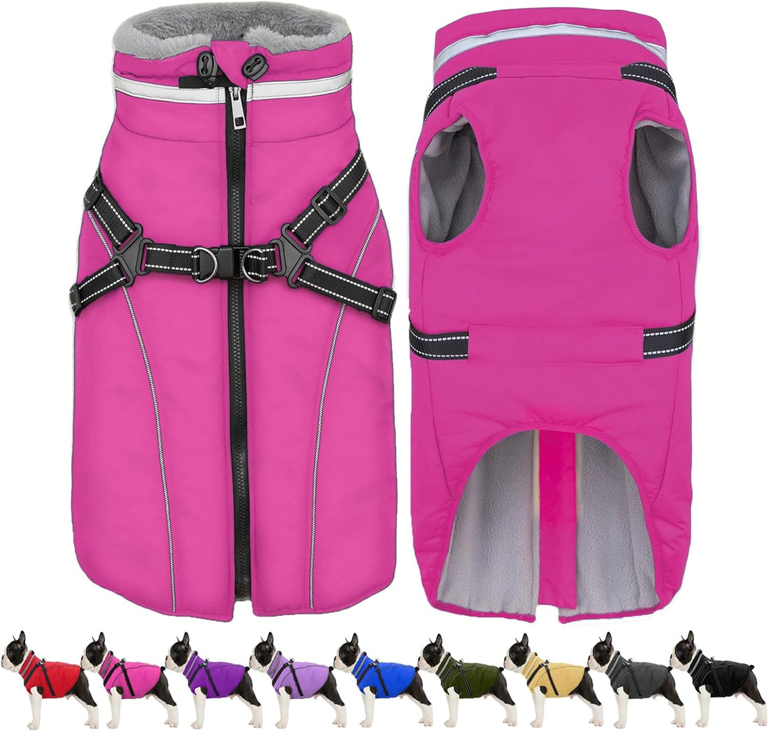 Fragralley Dog Coat with Harness Built in, Waterproof Warm Jacket Vest