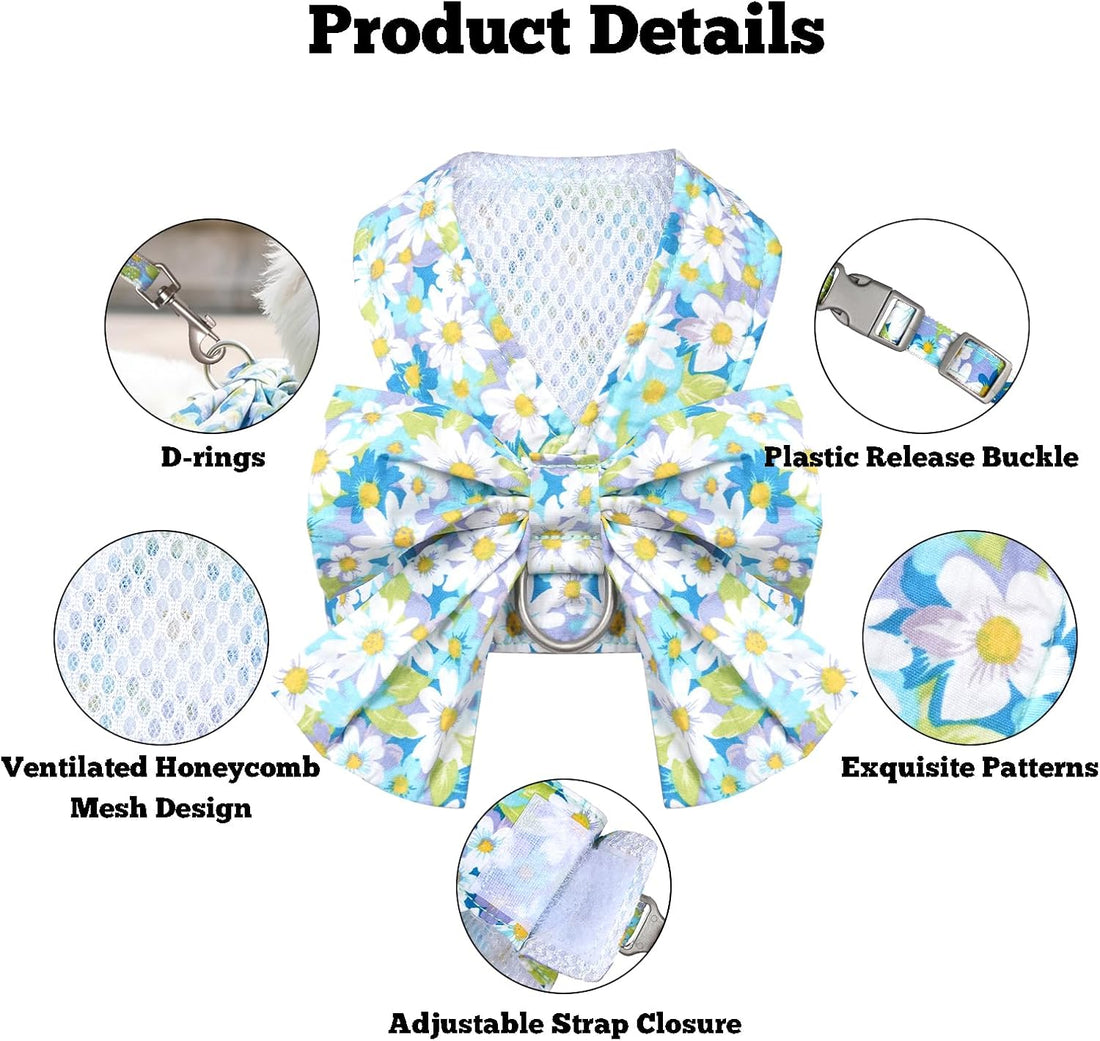 Dog Harness and Leash Set Adjustable Puppy Harness Mesh Vest Set Bow