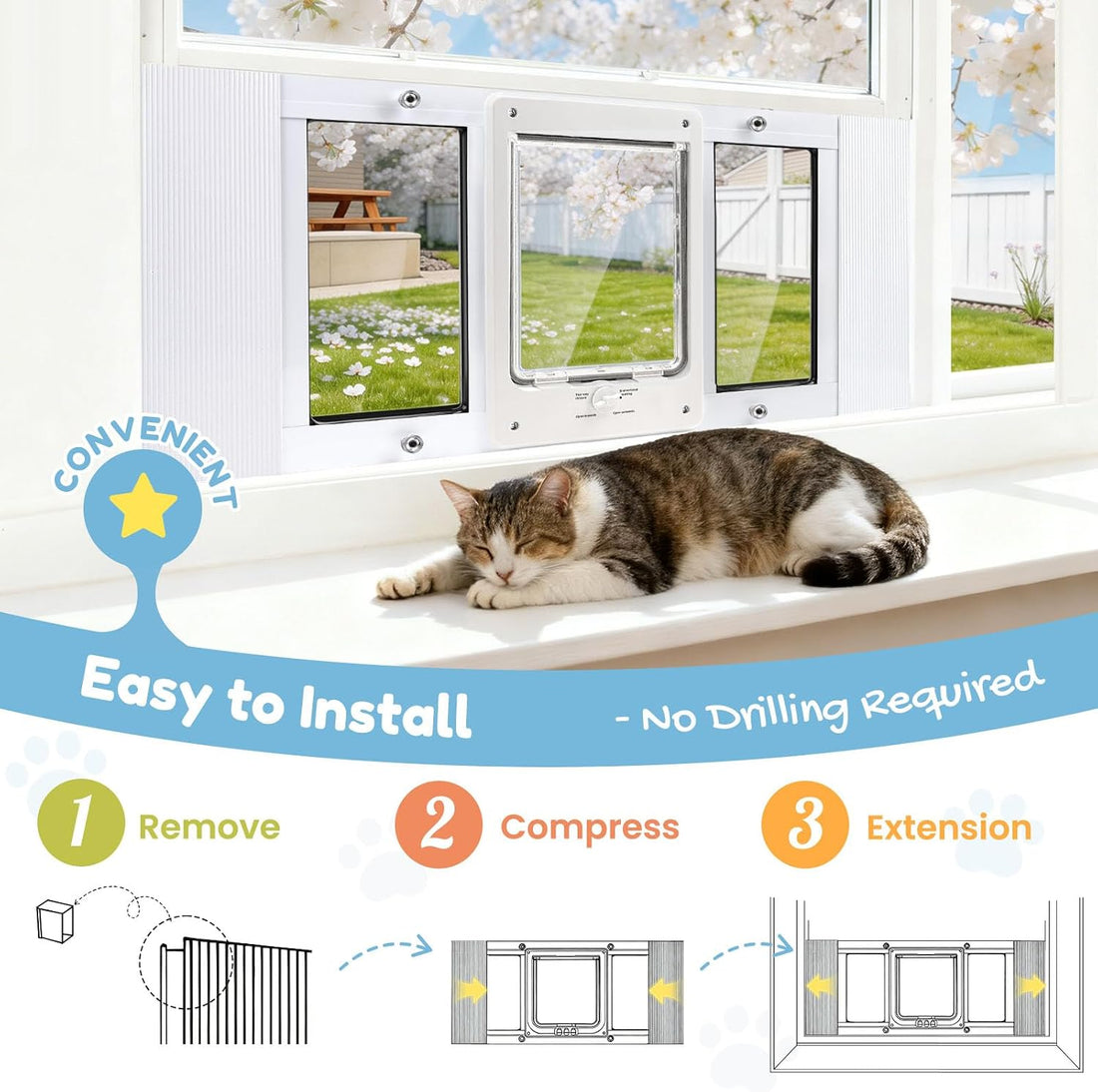 Cat Door for Window, Aluminum Frame, 4-Way Lock