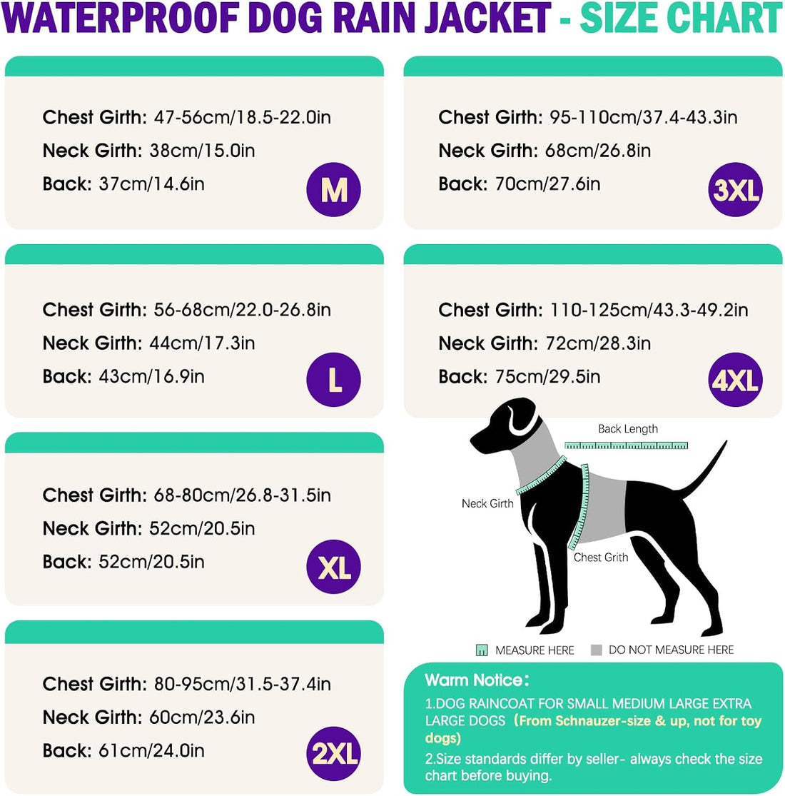 Dog Raincoat, Waterproof Dog Rain Jacket with Hood Black 2XL