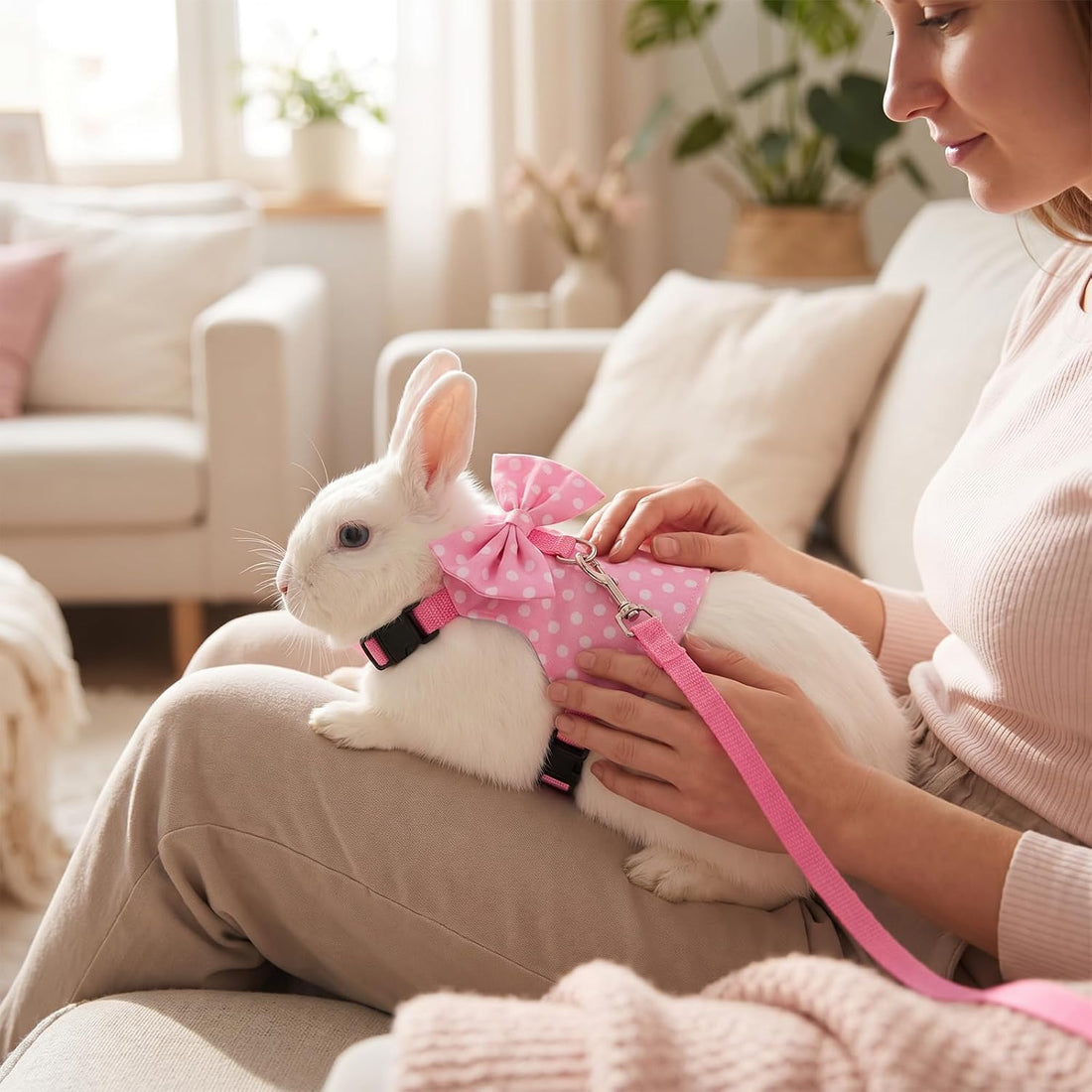 Bunny Harness and Leash Set, Adjustable Rabbit Harness with Buckle