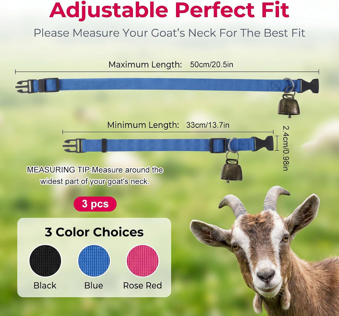 3 Pack Goat Collars with Bells Anti-Lost Adjustable Collar Set