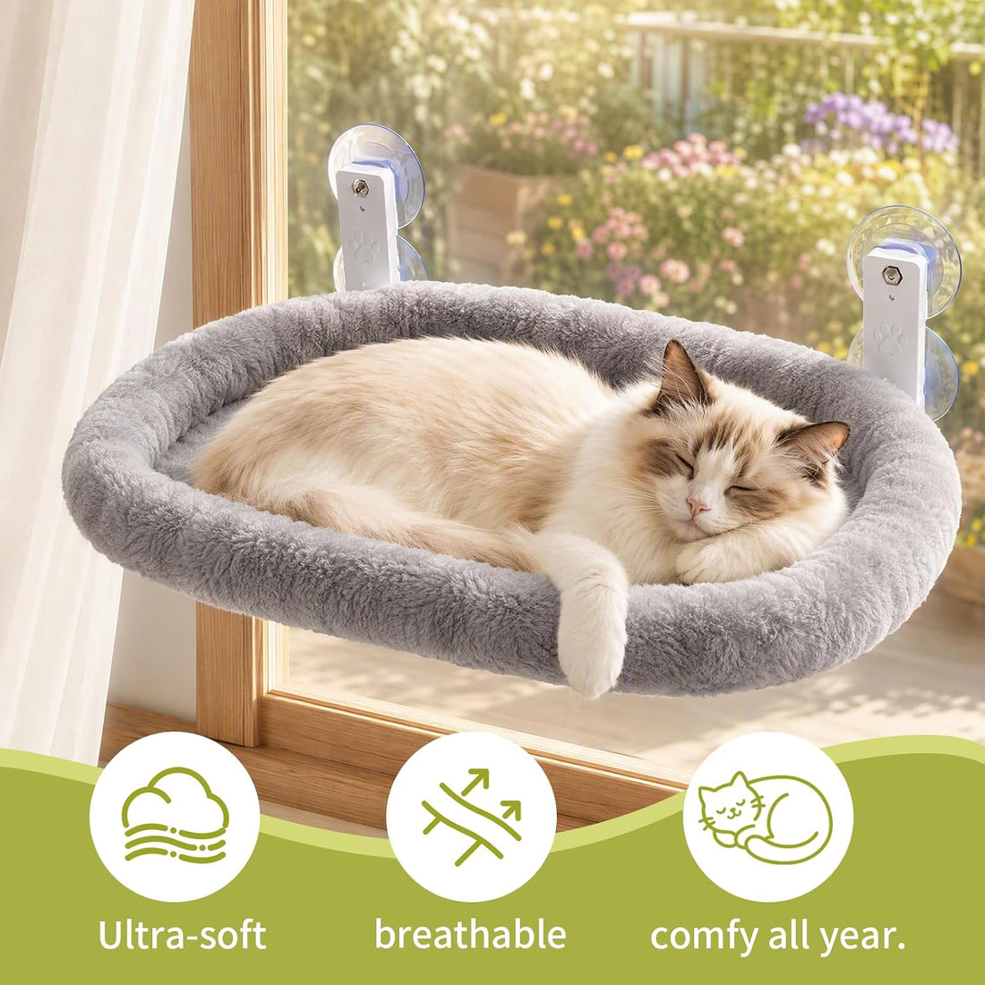 Foldable Cat Window Perch, Cordless Hammock for Large Cats