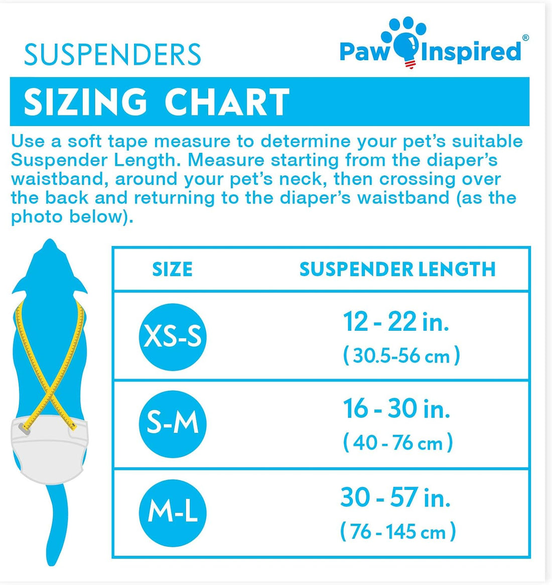 Paw Inspired Dog Diaper Suspenders, Hook & Loop Fasteners, M/L Size