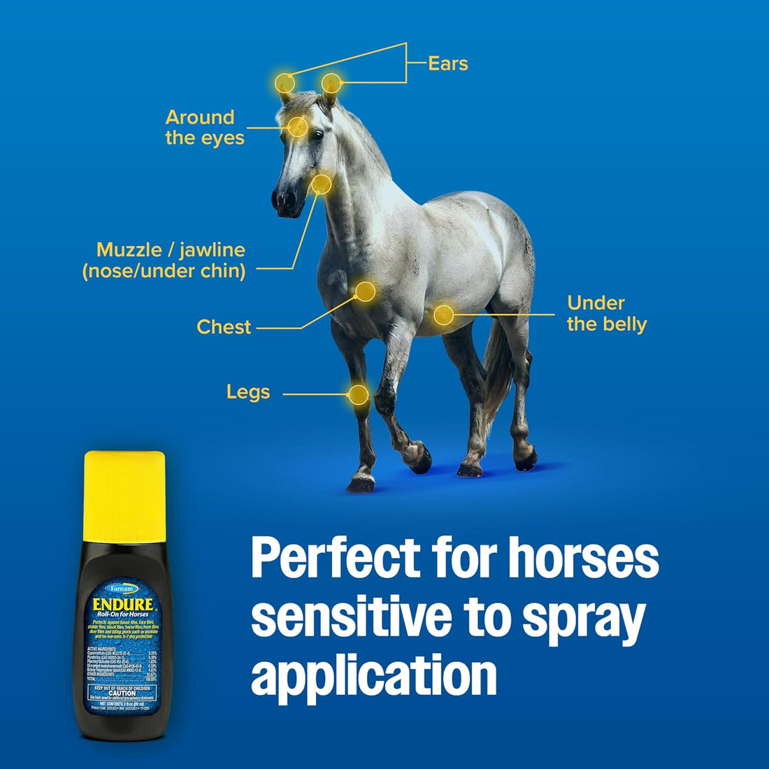 Farnam Endure Roll-On Fly Repellent for Horses, for Sensitive Areas
