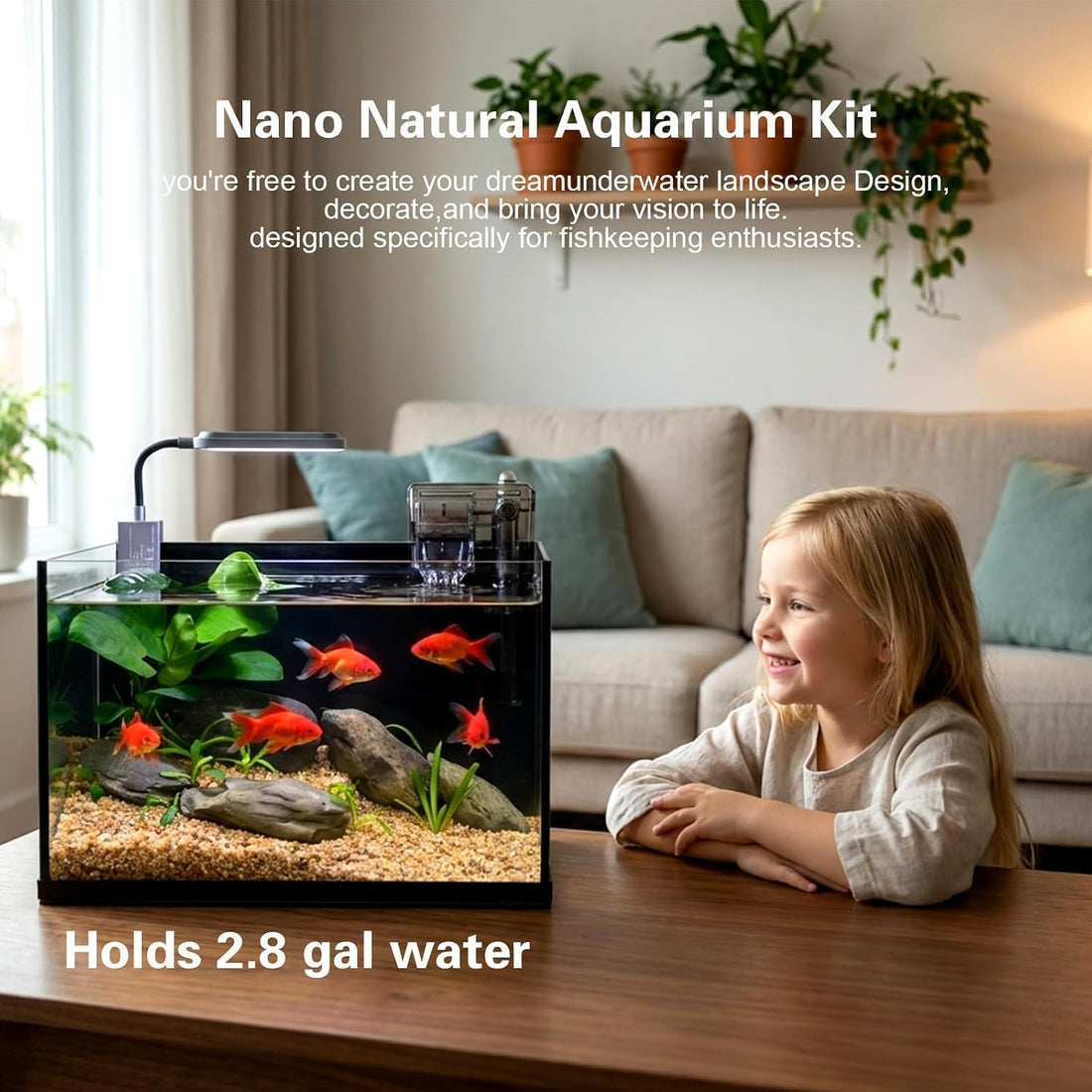 2.8 Gallon Nano Aquarium Starter Kits, Fish Tank with Light