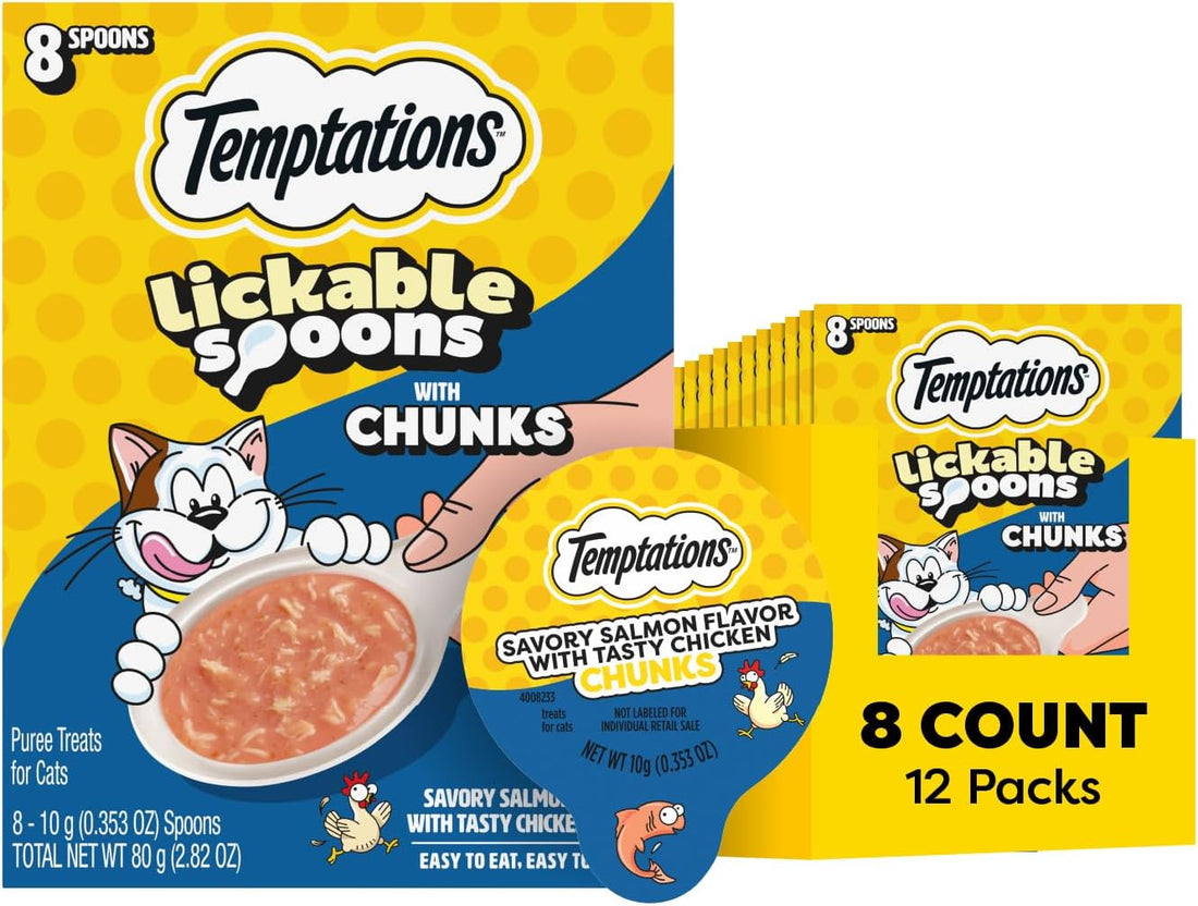 Temptations Lickable Spoons with Chunks Wet Cat Treats, Variety