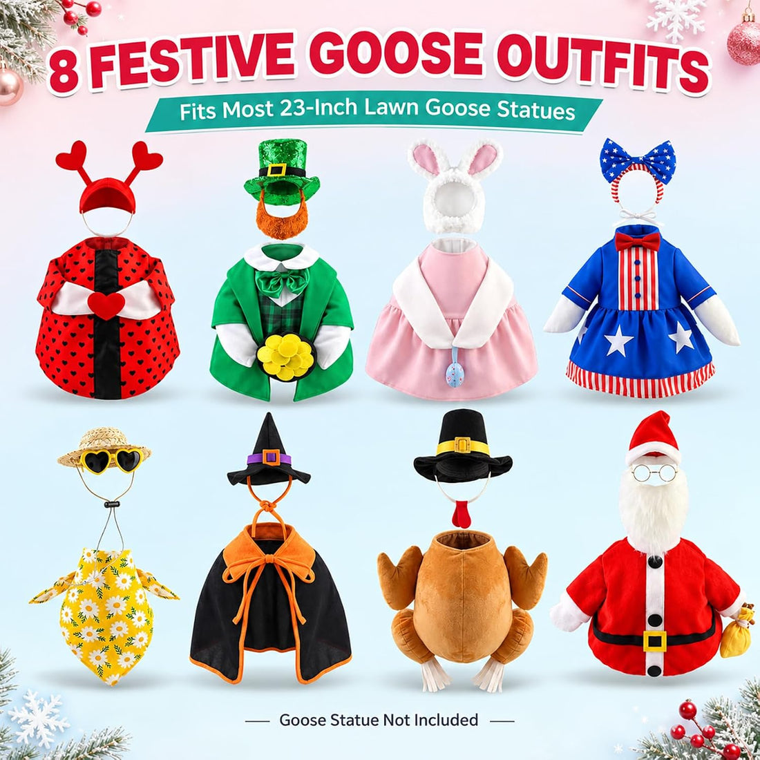 8 Set Porch Goose Outfits 23 inch Holiday Goose Clothes