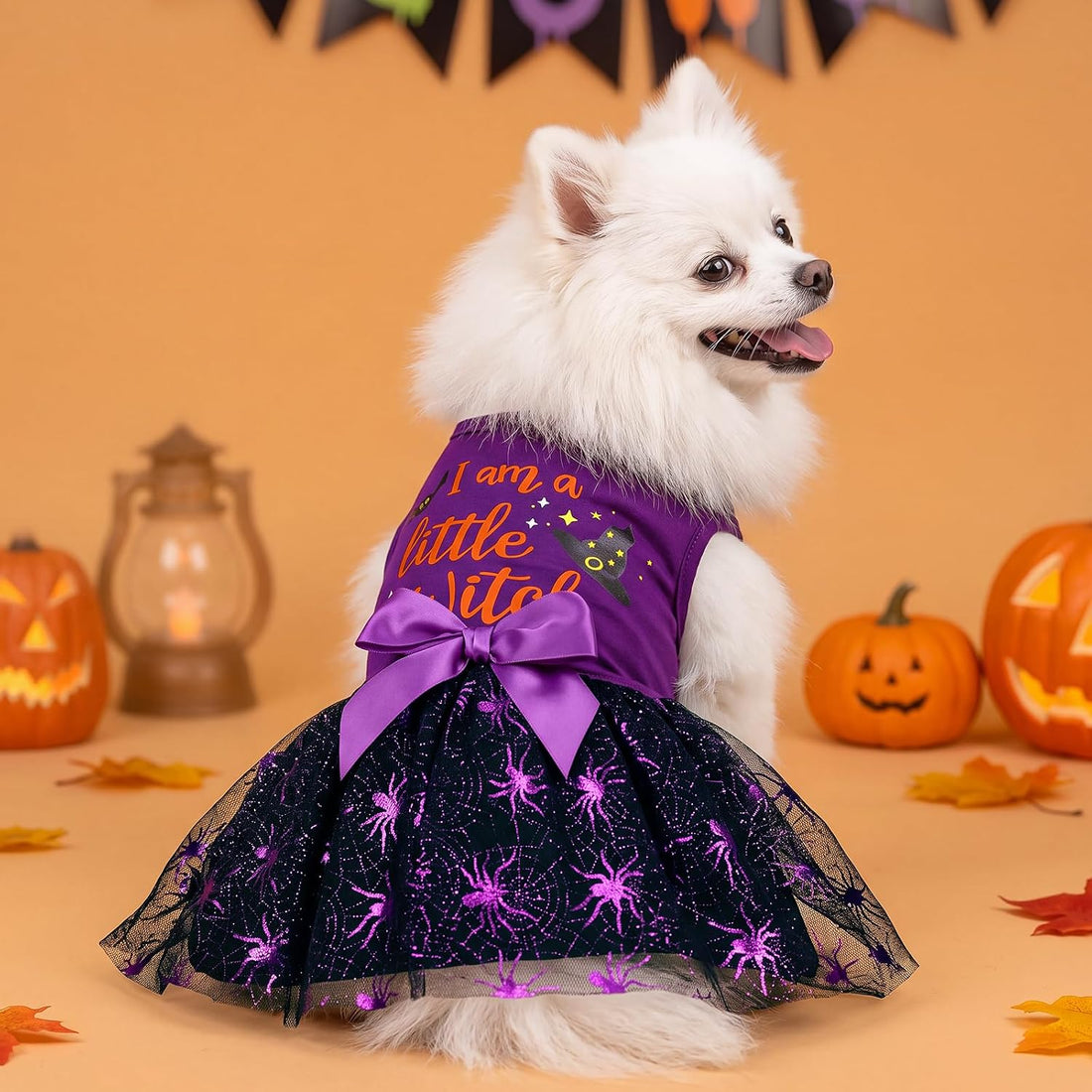 XPUDAC Halloween Dog Dress Witch Tulle Dress Holiday Dog Clothes