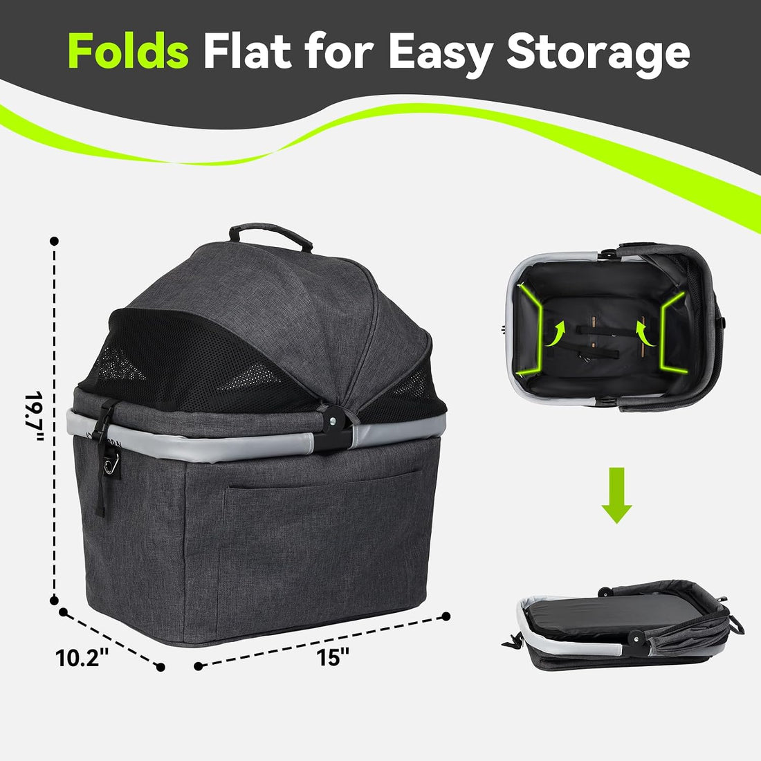 Foldable Dog Rear Bike Basket Supports Up to 22 lbs with Metal Frame