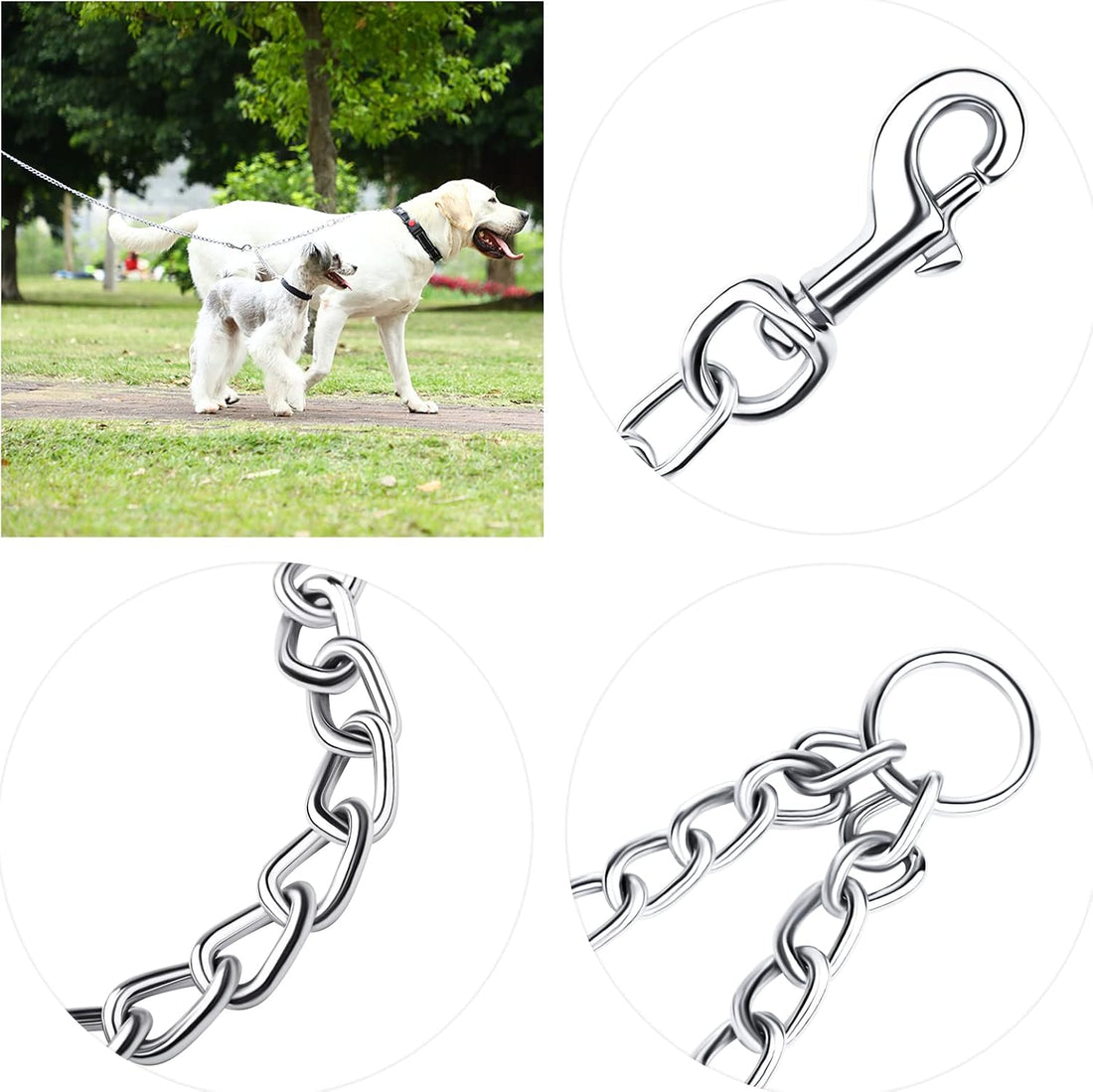 PETTOM Heavy Duty 2 Way Dog Lead Metal Chain Double Pet Clip Leash
