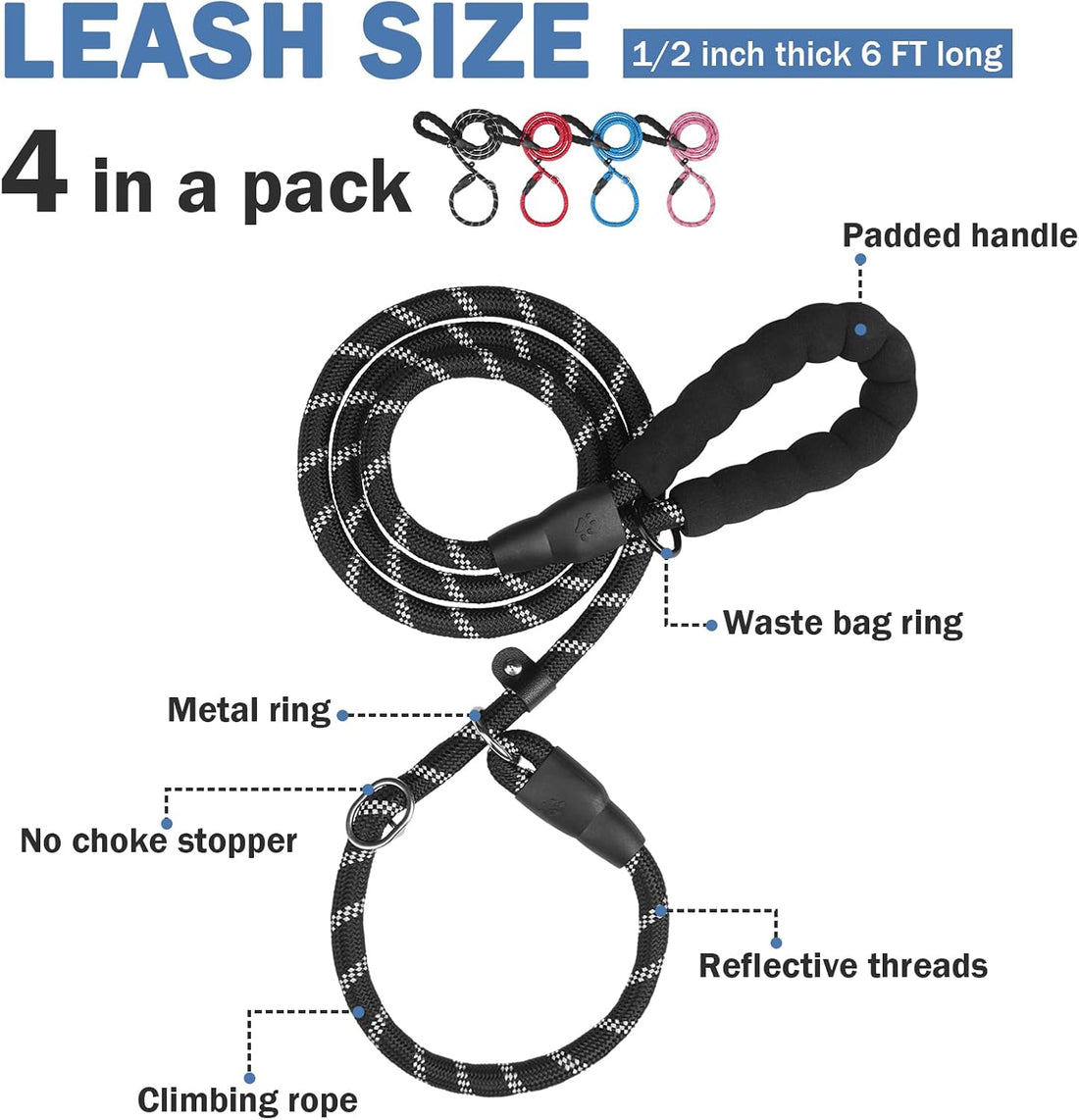 HOMIMP Slip Lead Dog Leash 6 FT