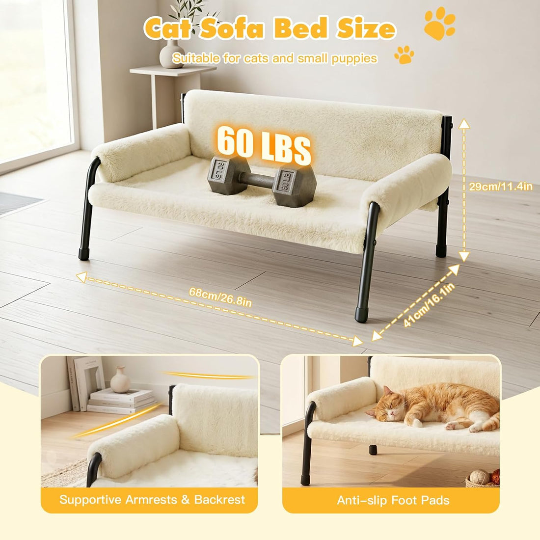 Pawaboo Elevated Cat Couch Bed for Indoor Cats