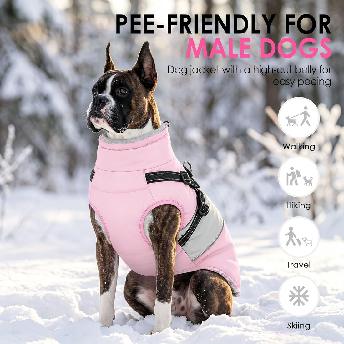 AOFITEE Dog Coat with Harness Waterproof Dog Winter Jacket for Medium