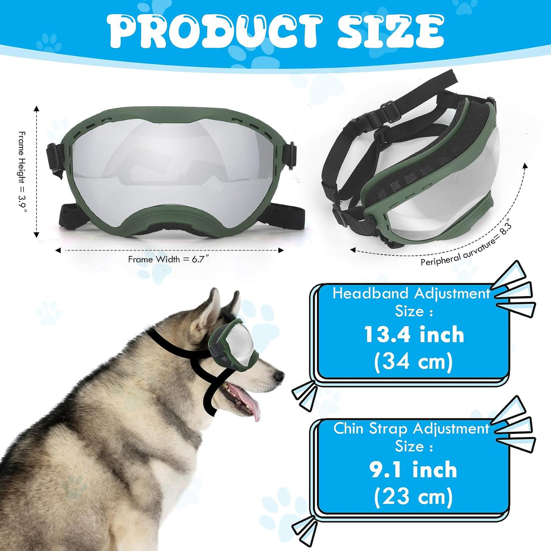 Flantor Dog Goggles for Large Dogs, UV Wind Dust Fog Protection
