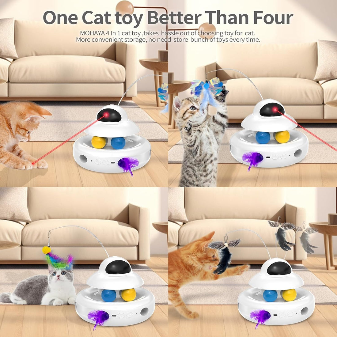MOHAYA Cat Toys，4-in-1 Interactive Cat Toy for Indoor Cats with Laser