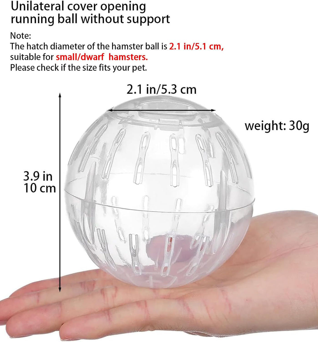 White-Transparent Plastic Silent Dwarf Hamster Ball, 1Pc