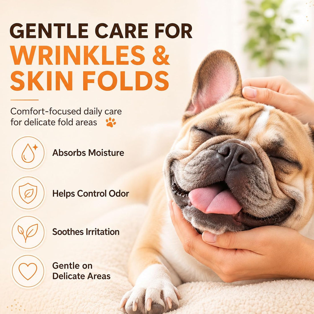 Bulldog Wrinkle Powder for Dogs with Brush, Moisture & Odor Care, 50 g