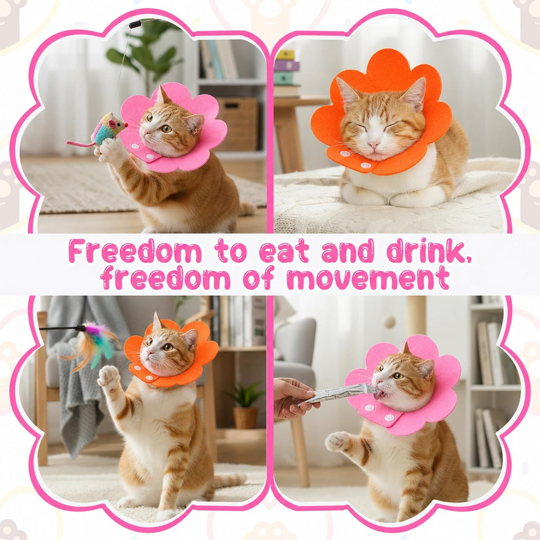 2 Pack Felt Cat Cone Collar Flower Adjustable Soft Cones for Cats