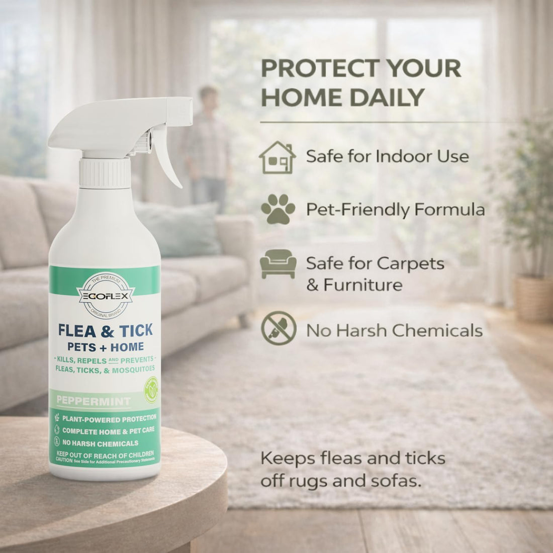 Flea Spray for Home & Pets Plant-Based Repellent with Peppermint