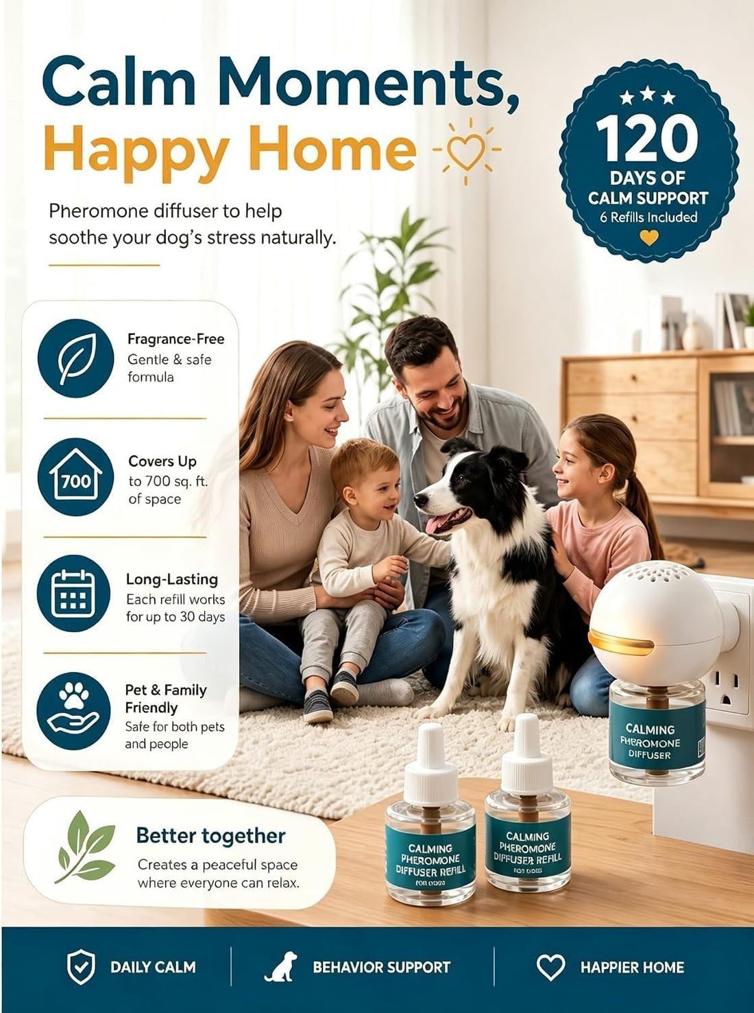 2026 Upgraded Dog Calming Diffuser Refills Kit with 2 Diffusers & 4