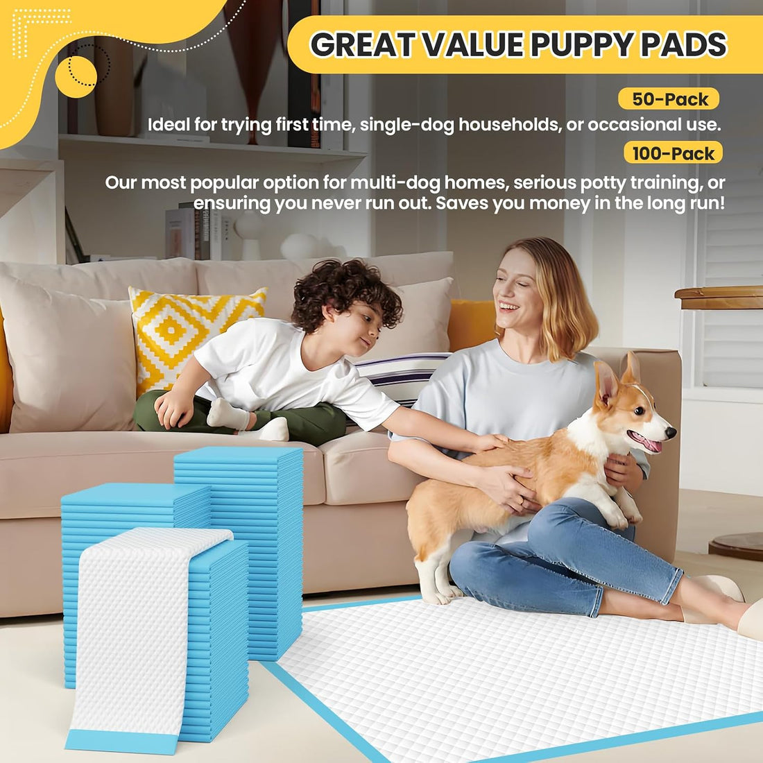 VJJ Puppy Pads 100 Count 30"x26", Great Value Potty Pads for Dogs XL