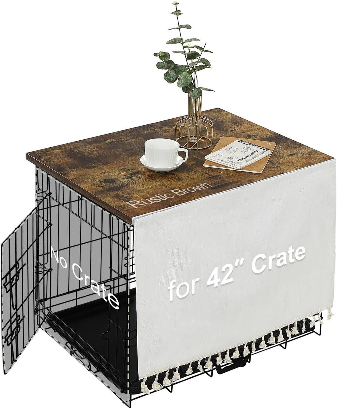 VIE DE AMAN Dog Crate Topper Wood with Tassel Curtain for 42 inch