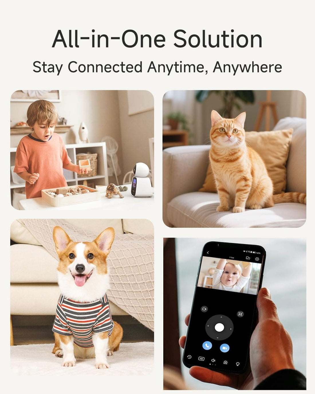Noorio 2K Indoor Camera with Two-Way Video Calling,360° PTZ Pet Camera