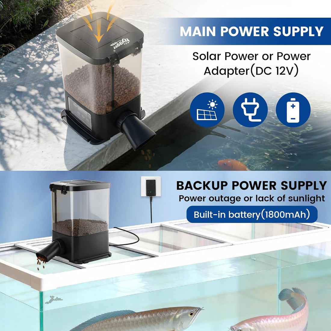 hygger 5L Solar Rechargeable Fish Feeder