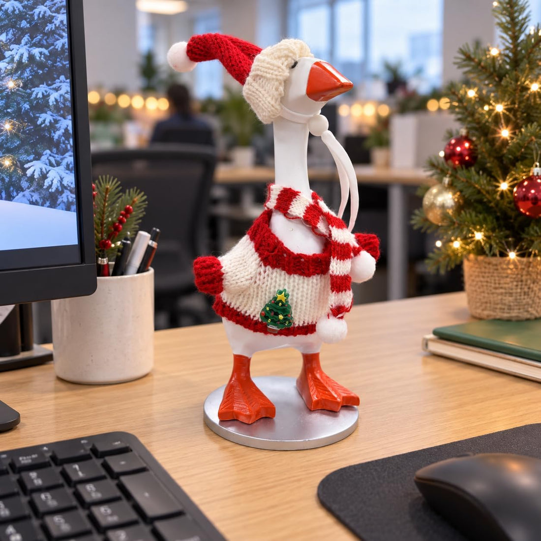 Christmas Desk Goose Outfits 7 Inch, 2 Crochet Sweater Sets