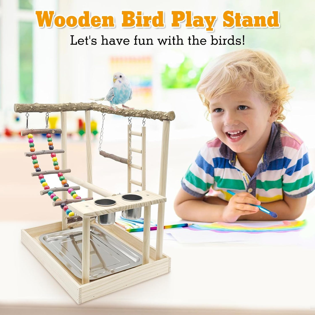 Hamiledyi Bird Playground Parrots Wood Perch Stand Cockatiel