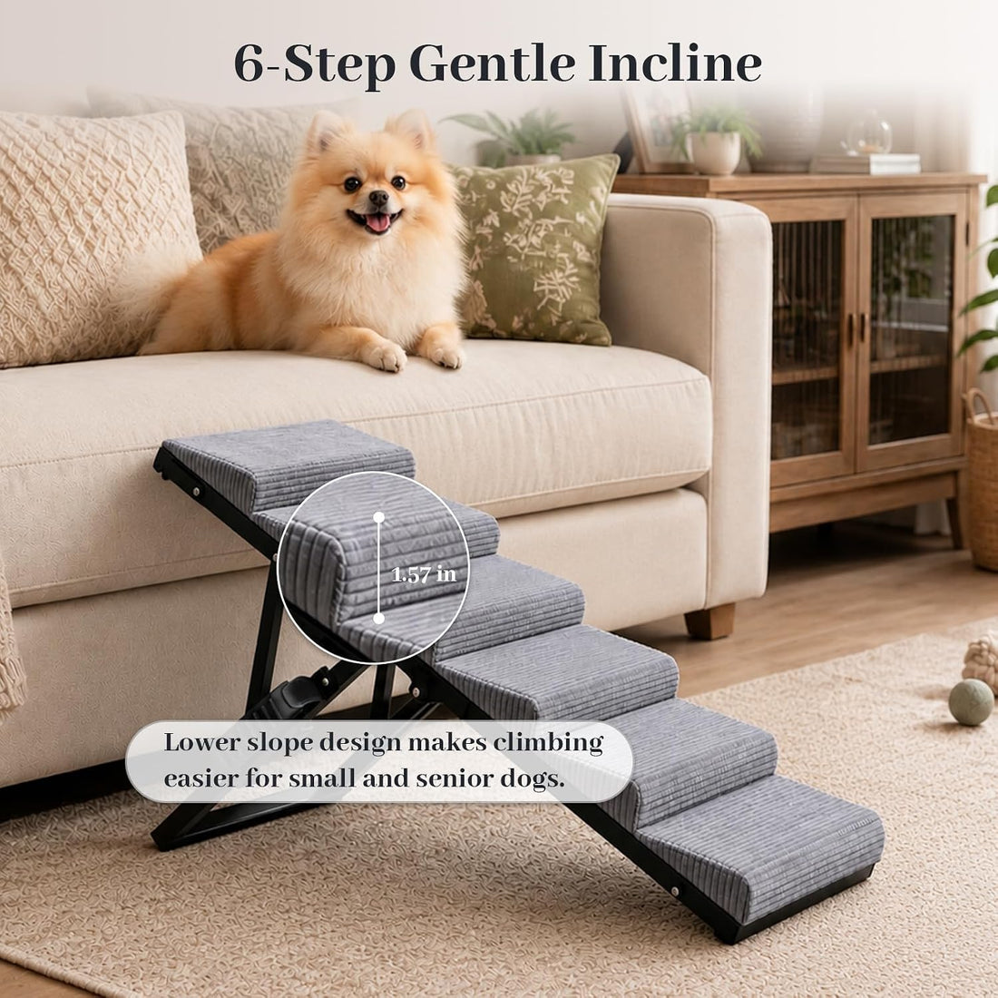 Dog Ramp for Bed, Foldable Dog Ramp, 5 Adjustable Heights, 13"-19"