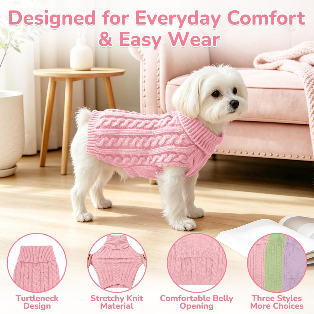 Dog Sweater 3 Pack for Small Dogs, S