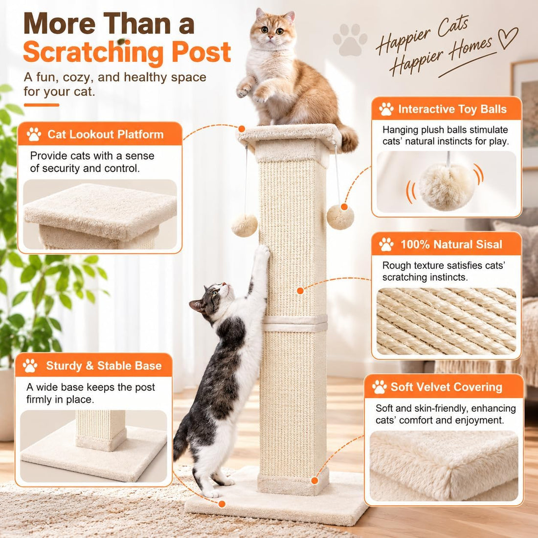 SOCATER Cat Scratching Post 33 Inch Nature Sisal Cat Scratch Post
