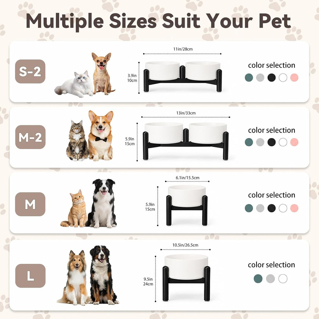 Raised Ceramic Dog Bowl Set - Elevated Double Dishes with Stainless