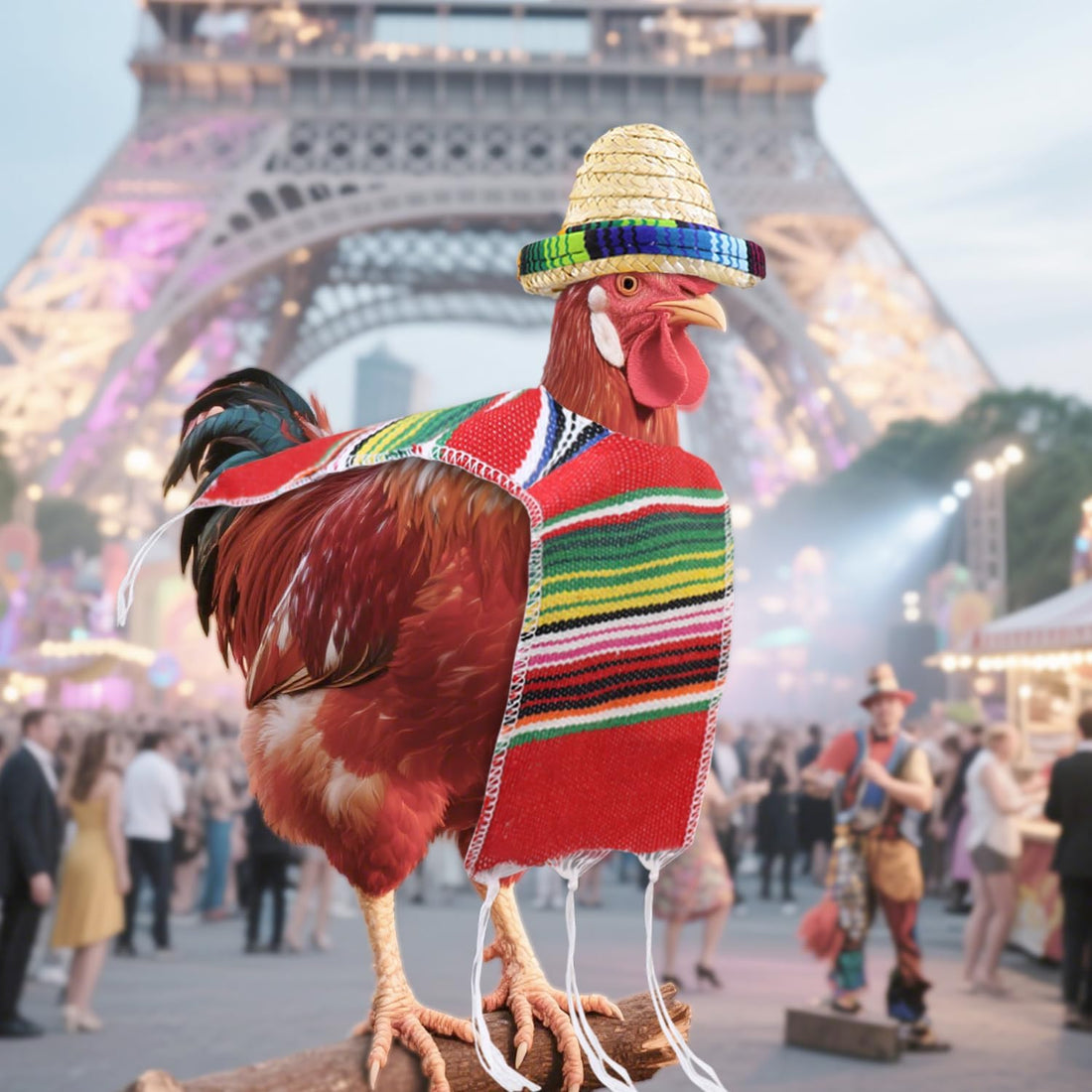 Fiesta Costume for Chickens Includes Sombrero and Serape Poncho