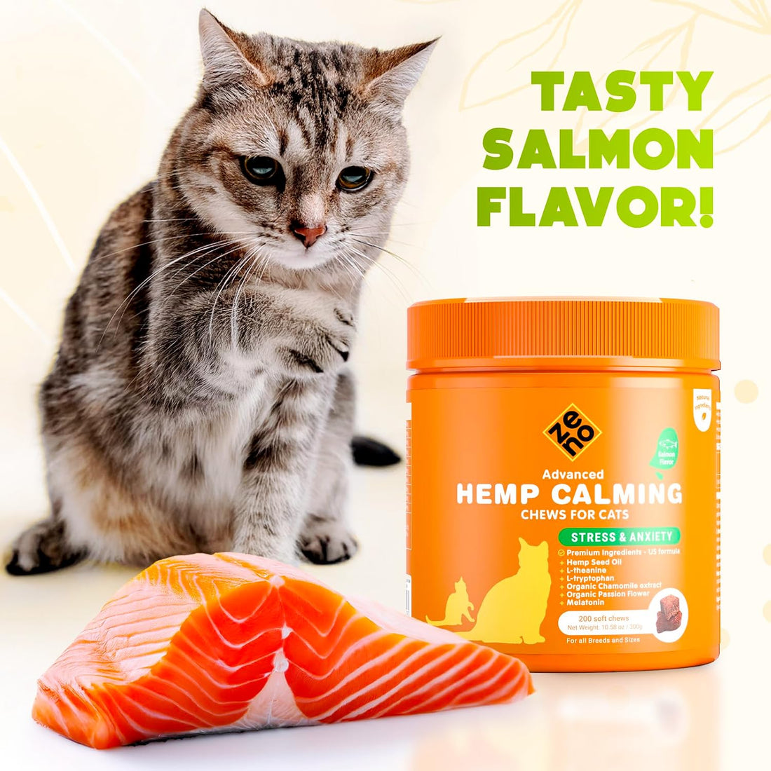 ZENO Hemp Calming Chews for Cats Anxiety 200 pcs - for Travel, Stress