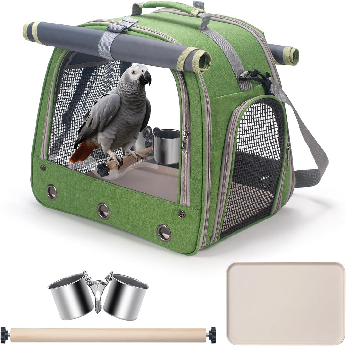 Bird Carrier Parrot Travel Cage with Perch, Food Bowl