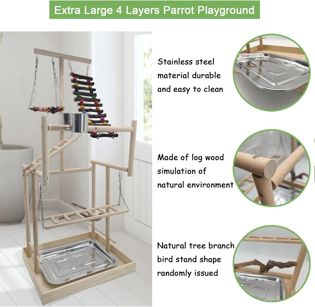 Hamiledyi 4 Layers Large Bird Playground 32" H Pet Parrot Playstand