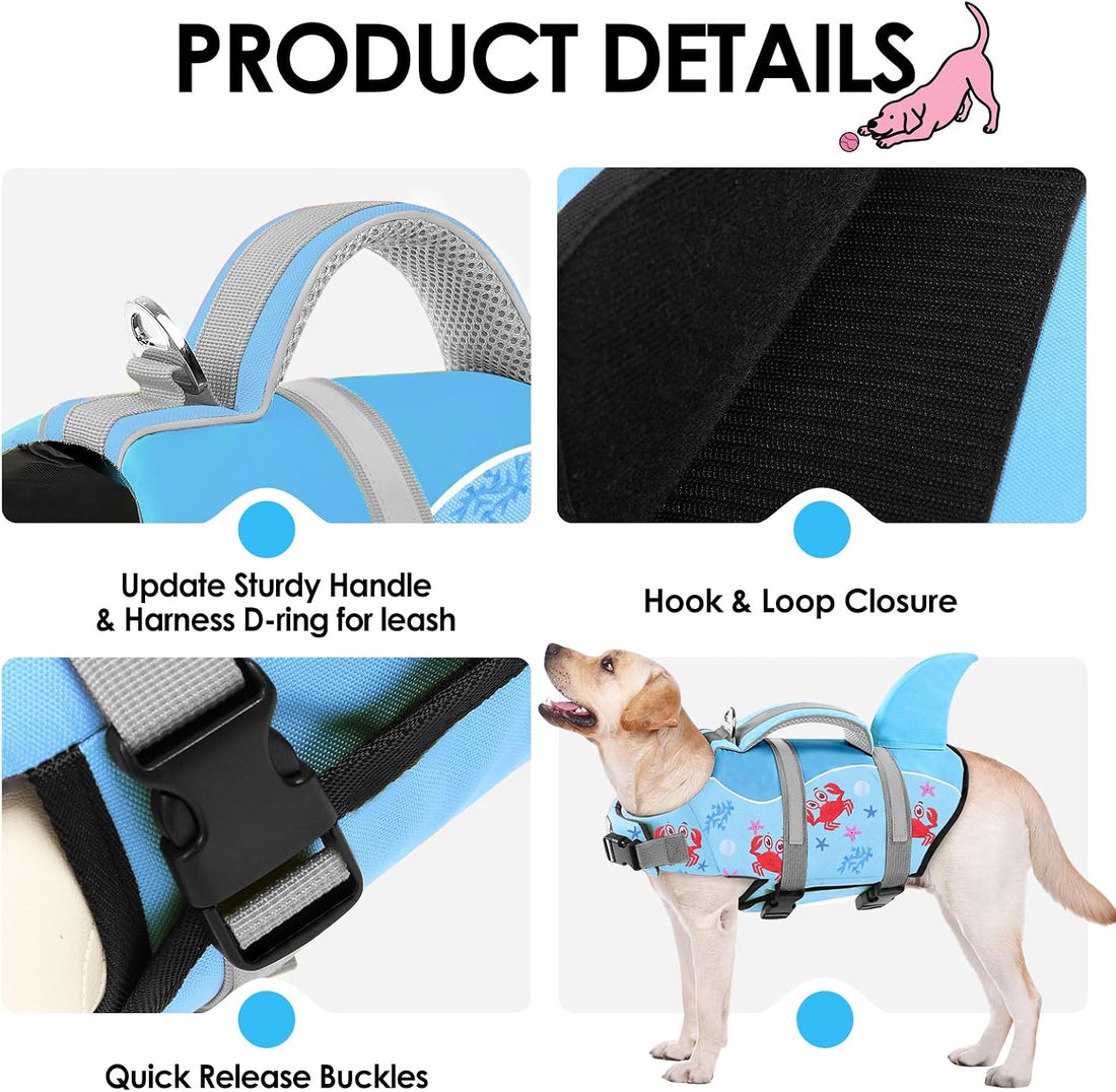 AOFITEE Dog Life Jacket High Buoyancy Shark Dog Life Vest for Swimming