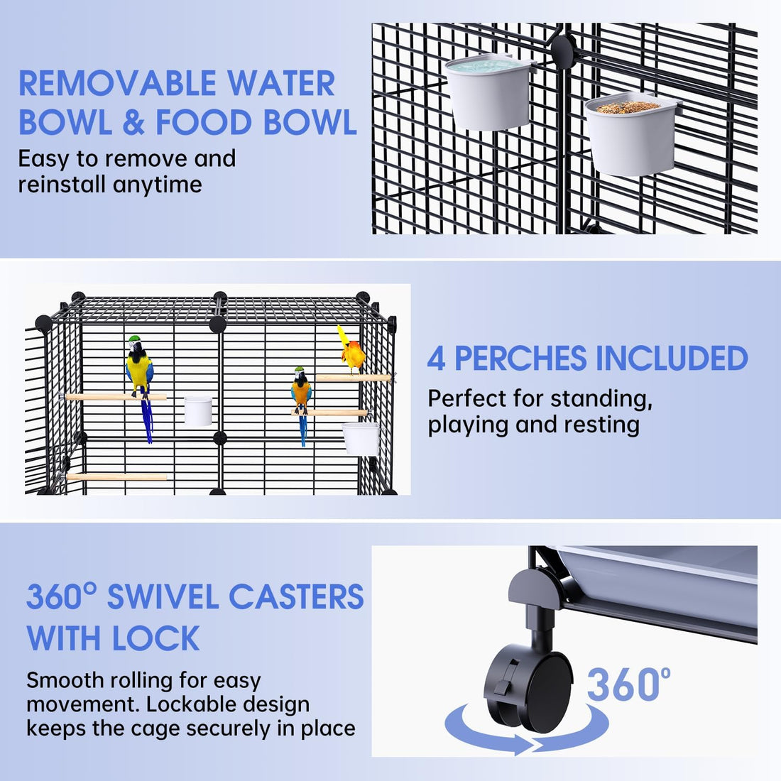 Flight Bird Cage, Large Metal Parakeet Cage with Wheels