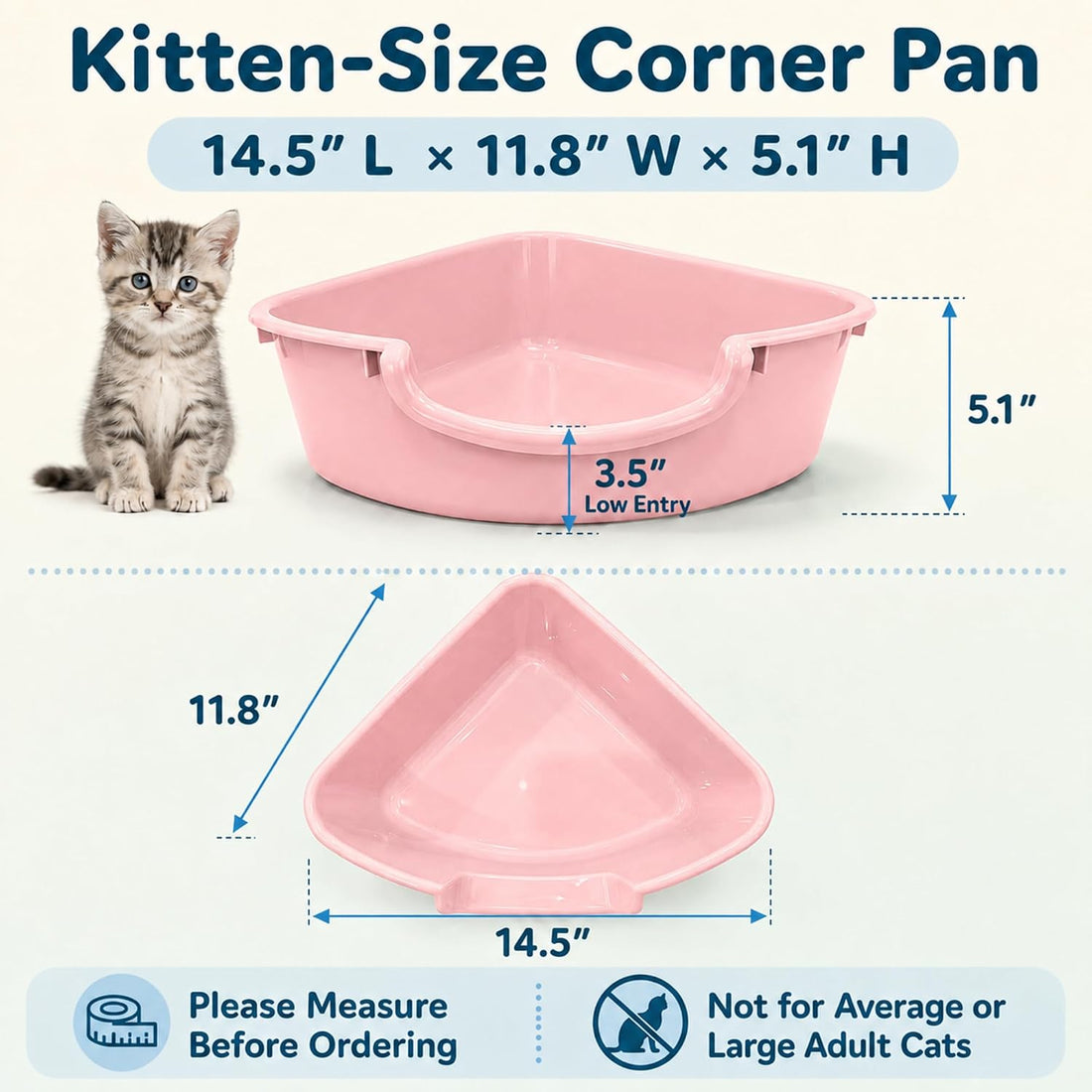 Corner Litter Box, Low Entry Kitten Litter Box for Small Cats