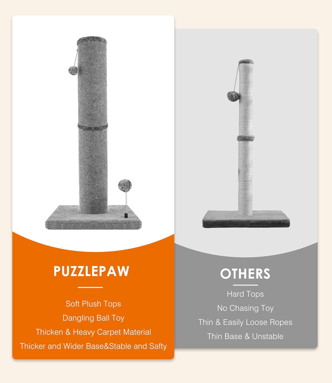 Carpet Cat Scratching Post Heavy Duty for Indoor Large Cats, Grey